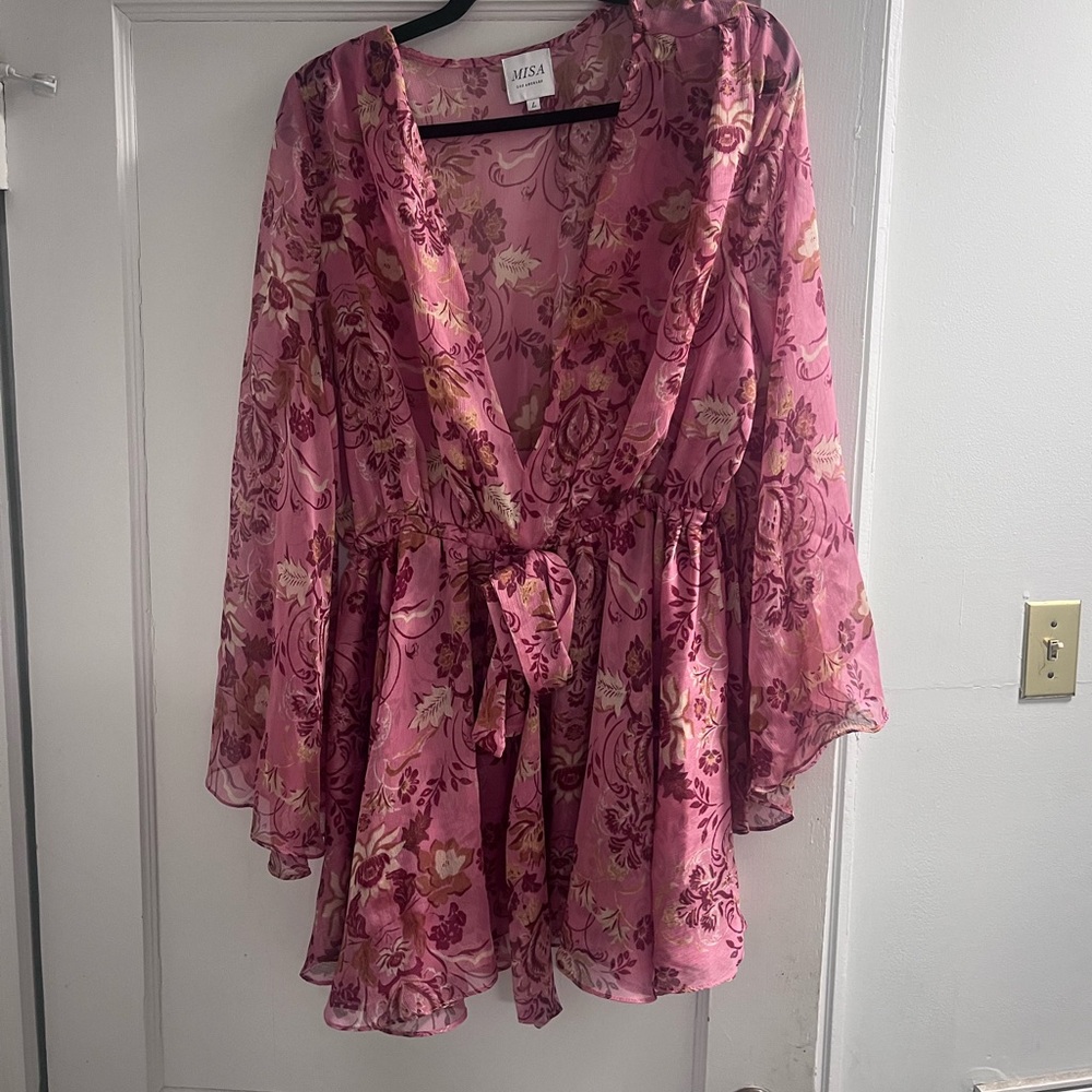 MISA Los Angeles Pink Floral Chiffon Dress